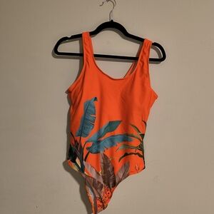 Tropical Orange One Piece Swimsuit With Matching Sarong
